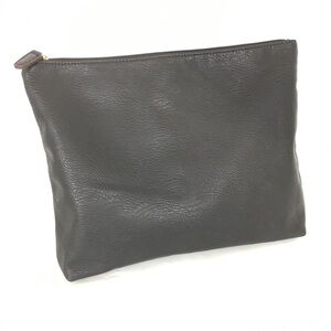 Free People Large Black Vegan Faux Leather Makeup Pouch Cosmetic Case Zipper Bag